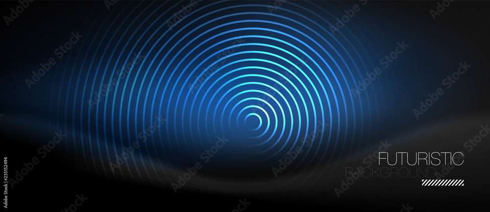 Dark abstract background with glowing neon circles Dark abstract background with glowing neon circles