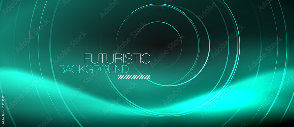 Dark abstract background with glowing neon circles