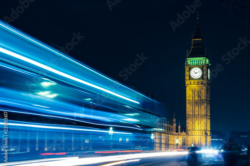 London Big Ben At Night Light Trails