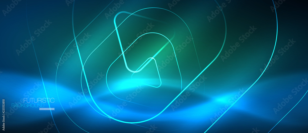 Neon glowing techno lines, hi-tech futuristic abstract background template with geometric shapes Neon glowing techno lines, hi-tech futuristic abstract background template with geometric shapes