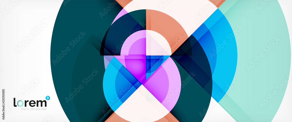 Modern geometric circles abstract background, colorful round shapes with shadow effects