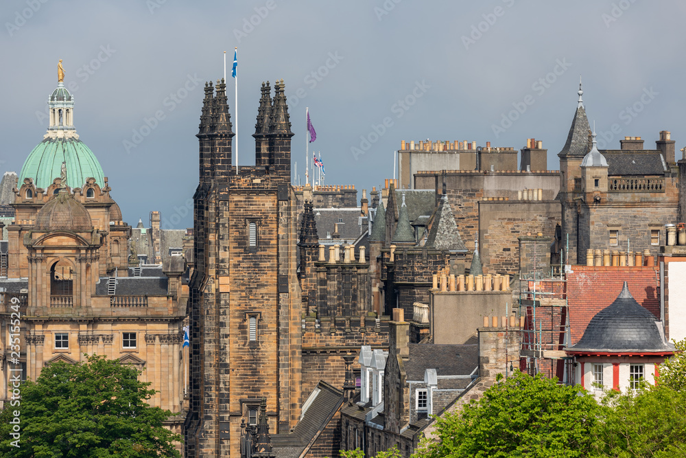 View from Scottish Edinburgh castle at skyline old medieval city
