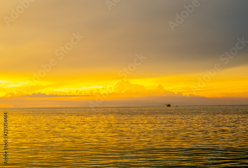 Seascape view under twilight evening sky