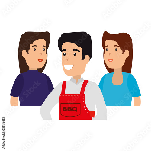 man with bbq apron and friends