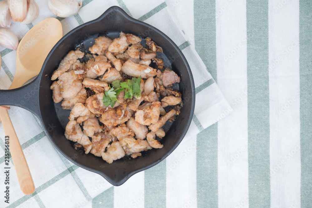 Stir-fried sliced pork with garlic. Stir-fried sliced pork with garlic.