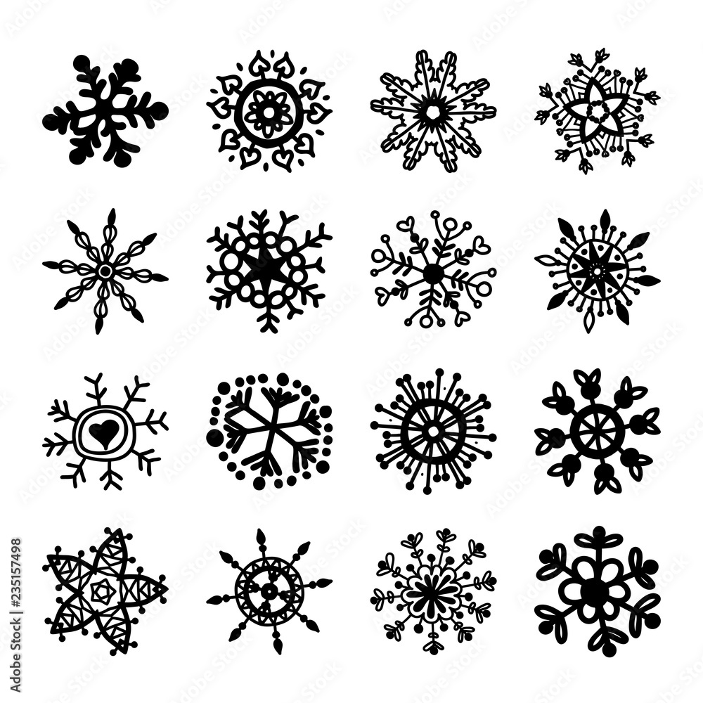 Set of vector snowflakes. Christmas symbols. Xmas