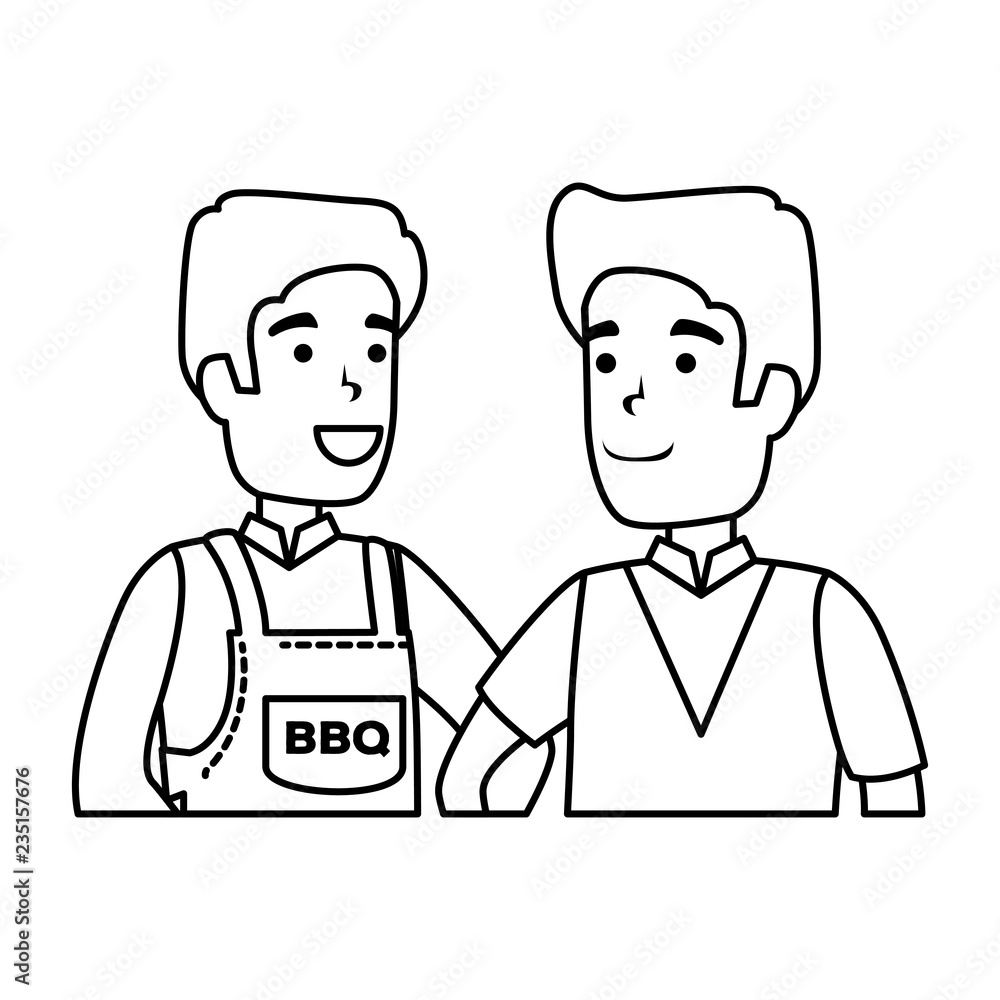 man with bbq apron and boy