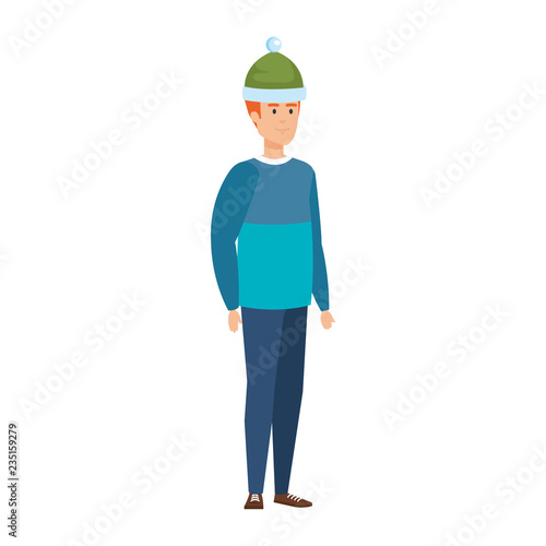 young man with christmas sweater and hat © Gstudio