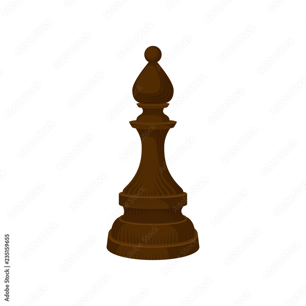 Flat vector of brown wooden chess piece - bishop elephant . Figure of strategic board game. Leisure theme Flat vector of brown wooden chess piece - bishop elephant . Figure of strategic board game. Leisure theme