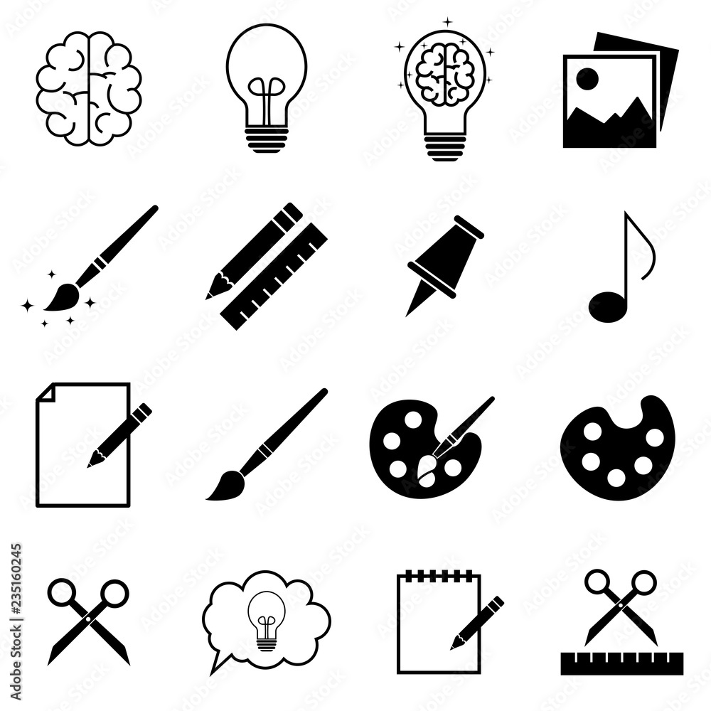 Simple Set of Creativity Related Vector Icons. Contains such Icons as Inspiration, Idea, Brain and more.