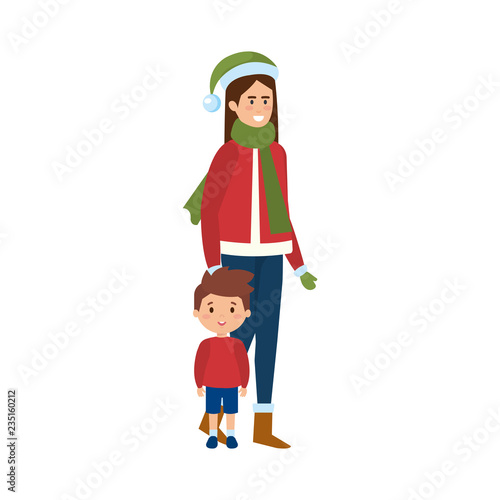 mother and son with christmas clothes