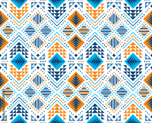 Aztec style seamless geometry pattern with tribal ornament. Ornamental ethnic background collection. Use for fabric prints, surface textures, cloth design, wrapping. EPS 10 vector illustration.