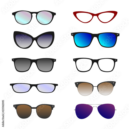Trendy color eyeglasses sunglasses set on white background illustrations