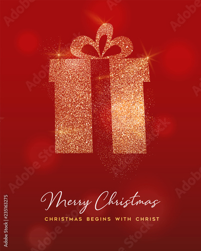 Christmas gold glitter gift box greeting card