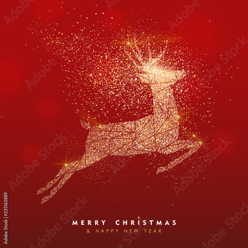 Merry Christmas gold deer glitter greeting card