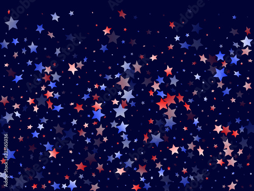 Red blue white star sparkles american background.