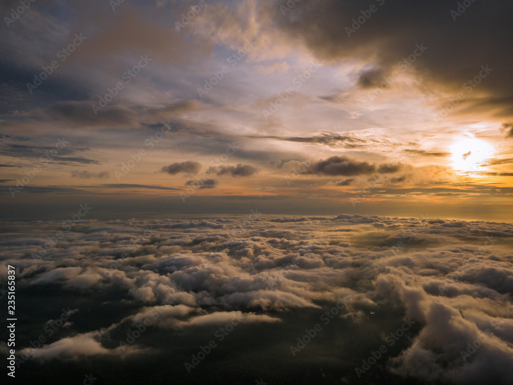 Fototapeta premium Beautiful Sunrise Sky with Sea of the mist of fog in the morning on Khao Luang mountain in Ramkhamhaeng National Park,Sukhothai province Thailand