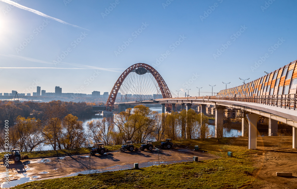 Fototapeta premium Picturesque (Zhivopisny) bridge and surroundings. Autumn. Moscow, Russia.
