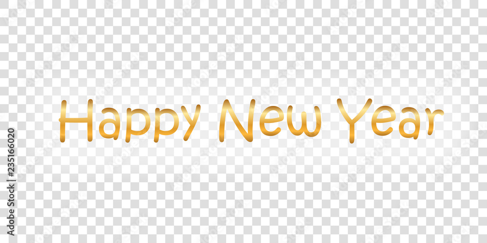 Happy New Year gold text decoration. Bright golden texture lettering with sparkle, isolated white background. Design typography for holiday, greeting card, Christmas celebration. Vector illustration Happy New Year gold text decoration. Bright golden texture lettering with sparkle, isolated white background. Design typography for holiday, greeting card, Christmas celebration. Vector illustration