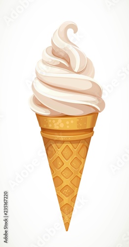 Soft vanilla ice-cream in cone isolated on a white background