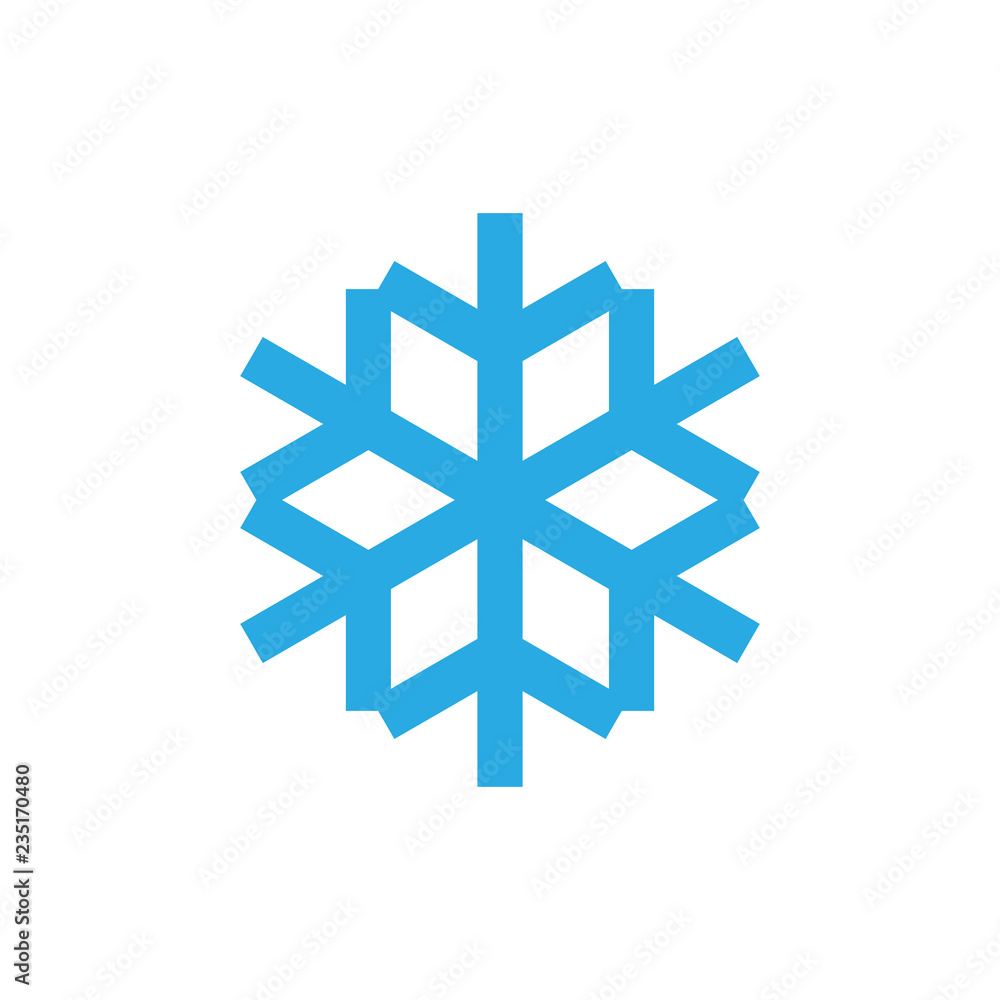Snowflake icon. Blue silhouette snow flake sign, isolated on white background. Flat design. Symbol of winter, frozen, Christmas, New Year holiday. Graphic element decoration. Vector illustration Snowflake icon. Blue silhouette snow flake sign, isolated on white background. Flat design. Symbol of winter, frozen, Christmas, New Year holiday. Graphic element decoration. Vector illustration