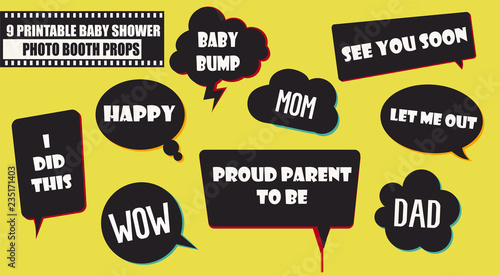 Baby shower party photo booth props vector elements, illustration