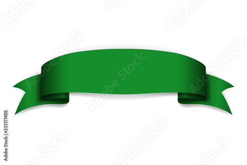 Green ribbon banner. Satin blank. Design label scroll ribbon bow blank element isolated on white background. Empty banner template for greeting, advertising, decoration. Vector illustration