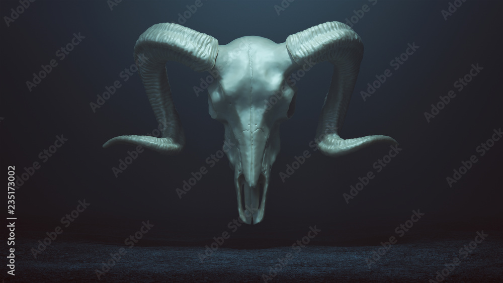 Floating Evil Silver Ram Skull Spirit in a foggy void 3d Illustration Stock  Illustration | Adobe Stock