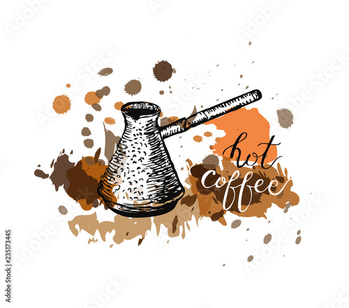 Hot Coffee lettering and Coffee pot