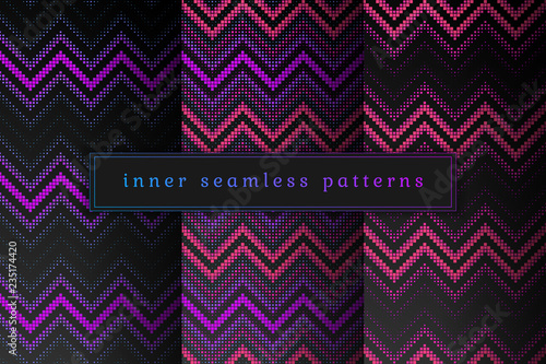 Vector set of sacred geometry seamless pattern; Mixed styles - ancient traditional northern embroidery with contemporary digital design; Psychedelic paganism.
