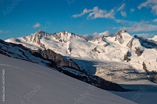 Panoramic view of the Aletschgletscher from Hollandiahutte