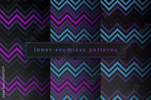 Vector set of sacred geometry seamless pattern; Mixed styles - ancient traditional northern embroidery with contemporary digital design; Psychedelic paganism.