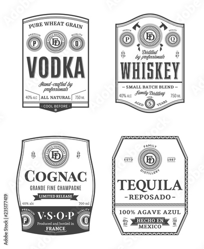 Alcoholic drinks vintage labels