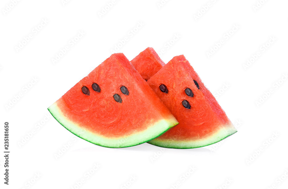 closeup of some pieces of refreshing watermelon on a white background closeup of some pieces of refreshing watermelon on a white background