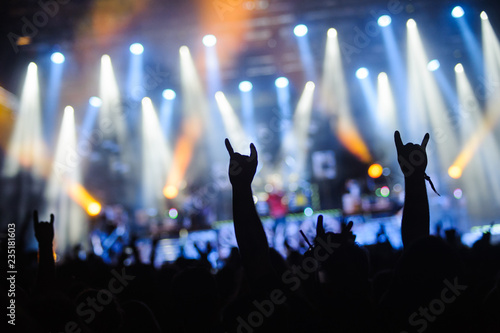 Obraz na plátně Hand raised showing a heavy metal rock sign, devil horns