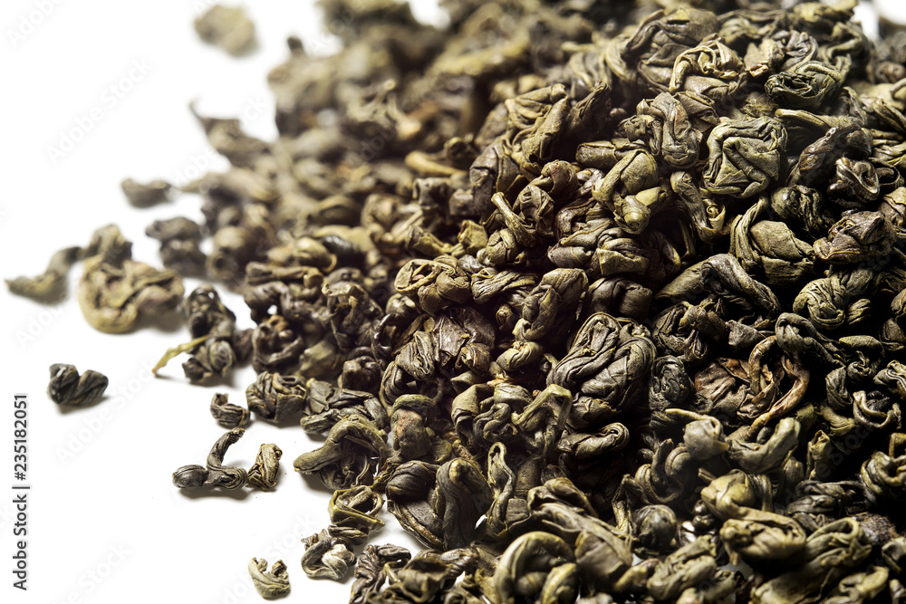 Green tea on white background. Top view. Close up. High resolution Green tea on white background. Top view. Close up. High resolution