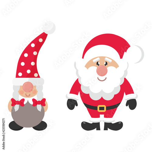 cartoon christmas dwarf girl and cartoon santa claus