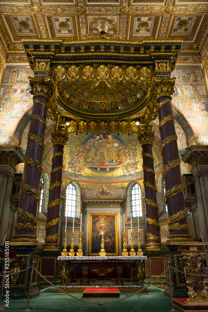 The  Golden Decorated Interior of the Basilica of Santa Maria Maggiore.