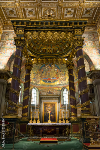 The Golden Decorated Interior of the Basilica of Santa Maria Maggiore.