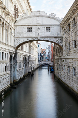 Bridge of Sighs and tranquil scene in the early morning, nobody in Venice, Italy