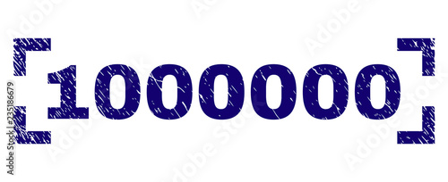 1000000 label seal imprint with distress texture. Text label is placed inside corners. Blue vector rubber print of 1000000 with scratched texture.