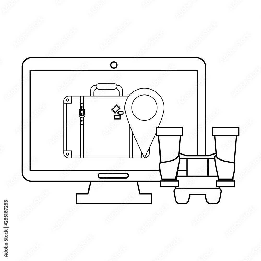 Travel and online technology in black and white Travel and online technology in black and white