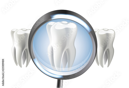 Human tooth and magnifying glass. Vector illustration