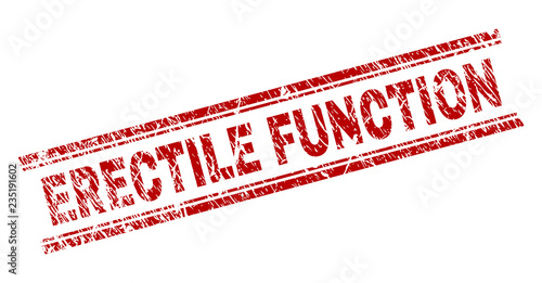 ERECTILE FUNCTION seal imprint with corroded texture. Red vector rubber print of ERECTILE FUNCTION label with corroded texture. Text title is placed between double parallel lines.