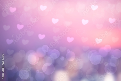 Abstract festive blur bright pink pastel background with white and pink hearts love bokeh for valentine or wedding card. Space for design. Card concept.