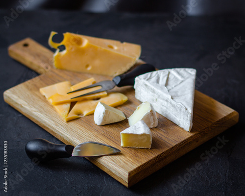 cheese board assorted  (cheese composition). top view. copy space