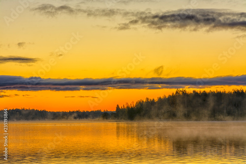 Early morning on the lake in the Leningrad region.
