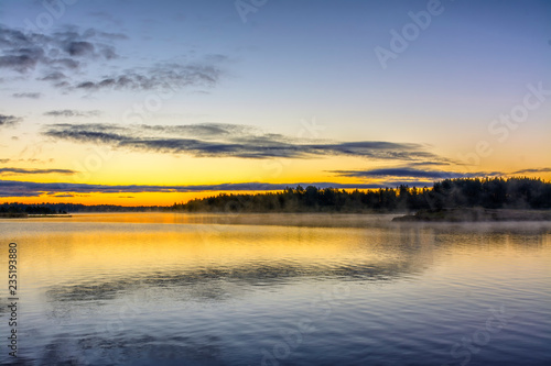 Early morning on the lake in the Leningrad region.