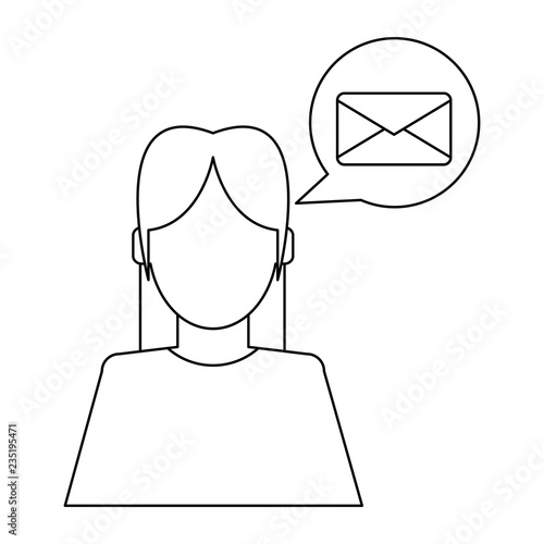 Woman talking about email black and white