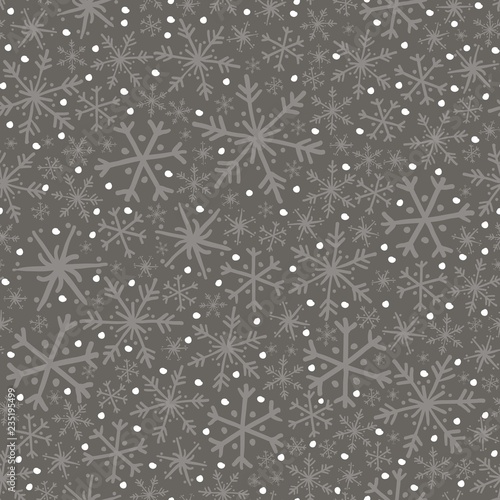 Seamless Vector Winter Wonderland Night Snowflakes + Flurries in Shades of Warm Gray + White